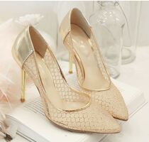 South Korea Light Extravagant Hand Customize Sexy Splicing Golden Overheads Light Cooked Gown High Heels