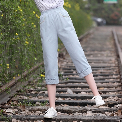 Middle School Pants Summer Teen Girls College Wind Embroidery Curbside Tightness Waist Display Slim Fit Straight Drum 70% Casual Pants