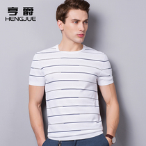 Baron mens summer clothes 2021 Compassionate Hollowed-out Round Collar Men Short Sleeve T-Shirt Ice Silk Striped Body Summer Clothes