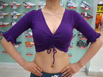 Silk light cotton chest pumping with lotus leaf 50% sleeves half body dance blouses-purple dance to practice yoga conserved square