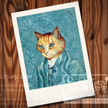 Van Gogh Fan Cat Vincent Van Cat Vincent Van Cat illustration hand-drawn wind postcard