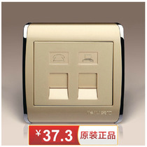 Tel Power Computer Phone Socket Switch 86TH Champagne Golden Panel A Phone Computer Network Wire Socket