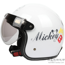 Taiwan EVO Mickey white electric motorcycle helmet for men and women sunscreen UV warm retro autumn and winter