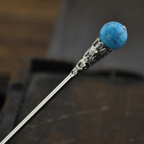 Retro National style hair ornaments turquoise classical hair hairpin womens tassel step shake hair Chinese style original jewelry