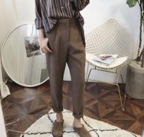 A tea and Agu homemade autumn Brown casual Joker mens suit slim slim straight tube small foot ankle-length pants