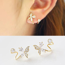 Shanzai Korea Crystal Diamond Butterfly Lady 925 Silver Stud Earrings No Hole Ear Clip Fake Stud Earrings