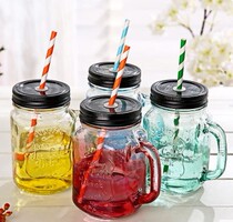 Seven-night Creative Gradient Color Mason Glass Bottle Summer Juice Drink Transparent with straw water glass