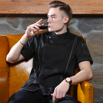 Cowboy chef overalls Short-sleeved Summer Hotel Hotel Post-Chef Clothes Blue Breathable Men Half-Sleeve Set