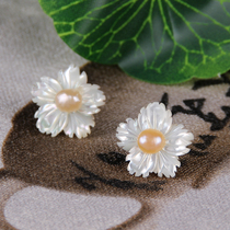 Retro earrings female freshwater pearl cherry blossom earrings small flowers cute mini ear bone jewelry sterling silver autumn and winter