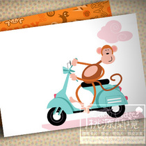 Monkey on a Motorcycle illustration anime postcard