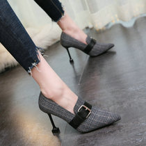 Hong Kong pointed thin heel medium high heels womens spring and autumn 2018 new Korean low shoes retro single shoes womens shoes