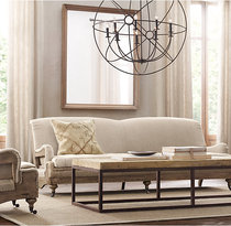 American French Villa large apartment living room luxury walnut wood vintage old hemp cloth art sofa leisure chair