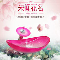 Toilet tempered glass upper basin European wash basin creative pink art basin Oval characteristic washbasin