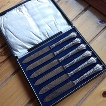 Western antique tableware collectibles UK 1909 925 sterling silver knife set of original box 142 62g