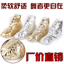 High-top childrens adult leather dance shoes Jazz boots Dance practice shoes Belly dance Latin gold and silver soft bottom men and women