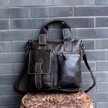 Crazy Horse Leather Vintage Mens Leather Single Shoulder shoulder bag Cowhide Leisure Business Hand bag Personality Briefing Mens Bag