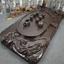 Ebony tea tray whole solid wood log carving thickened tea tray multi-level tea tray Flying Dragon in the Sky