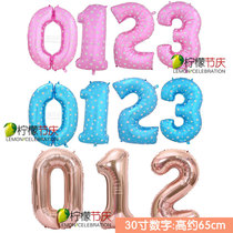 Birthday Christmas party Wedding room Wedding celebration Wedding decoration Blue powder aluminum film digital balloon 30 inches(a)