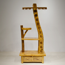 Personality pure solid wood special-shaped wine cabinet Original ecological camphor wood with drawer with cup holder Wine rack storage rack Log furniture