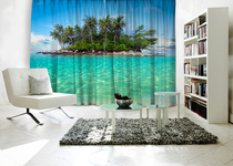  High-end digital printing size personalized customization 3D landscape sea beach seaside living room bedroom curtains