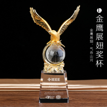 Golden Eagle wings Crystal metal trophy lettering Business cooperation commemorative award High-end gift desktop ornament Eagle