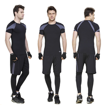 2019 spring and summer fitness clothes men quick-drying gym sportswear set mens large size running clothes short sleeve three-piece set