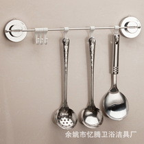 Kitchen non-trace super vacuum suction cup adhesive hook stainless steel straight Rod White 6 Hook
