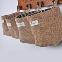 Creative home jute small barrel retro hanging bag pocket can hang storage bag small bucket desktop finishing basket small flower pot