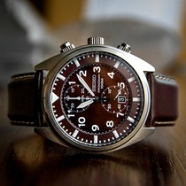 Overseas Seiko Seiko Mens Watch Brown Dial Chronograph Luminous Quartz Watch SNN241