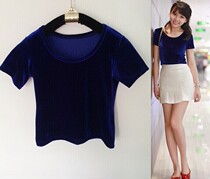 Spring Summer retro short sleeve gold velvety loose t-shirt woman with slim fit and short jacket for undershirt large size