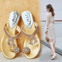 2021 Xias new middle heel Heel Water Drill Toenails The Korean Version Women Sandals Outside Wearing a Drag Pendant Woman Sandal Shoes Womens Shoes