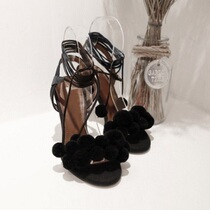 South Korea Romantic Light Suede Balls Fine Strap Woman Taste Frosted Cow Leather Handmade Custom High Heel Sandals