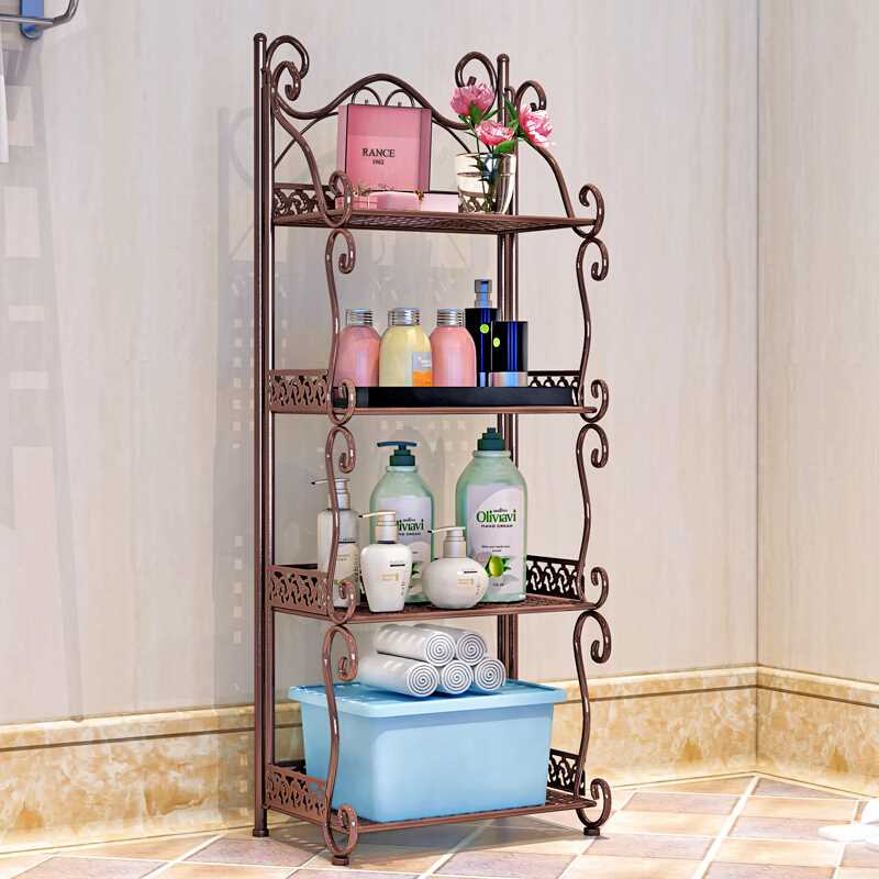 Lin Shi House Wrought iron bathroom shelf Toilet kitchen storage storage rack shelf Z674 brown medium