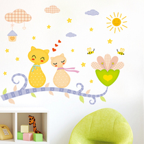 Wall Stickup Cat Loving Cartoon Children Room Bedroom Background Wall Romantic Cozy Sticker Home Dress Painting Wall Corner Baby