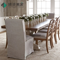 American neoclassical oak table rectangular dining table French all solid wood dining table retro old dining table and chair combination