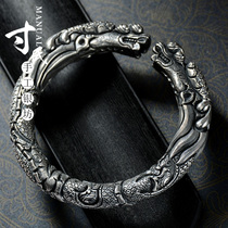 Inch silver square original handmade 999 foot silver bracelet mens retro style domineering full carved clouds dragon Xiang domineering bracelet