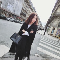 2020 Europe and the United States style autumn and winter solid color imitation cashmere shawl black cape extra long thick warm dual-use scarf women