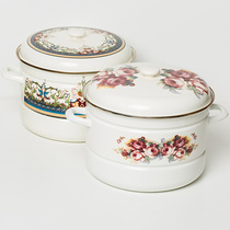 BOBAO Japanese style 30CM11L thickened enamel pot double steamer soup pot Induction cooker pot double ear pot good quality