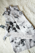 Xia Zi socialite Chinese style ink black and white dim digital Silk Ogen satin sleeveless long vest vest top