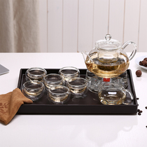 Teraz glass tea set teapot set set of heat-resistant explosion-proof black tea flowers and grass kung fu tea cup tea tray