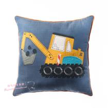 Hot sale large square cushion car pillow cotton cartoon excavator backrest pillow with core excavator