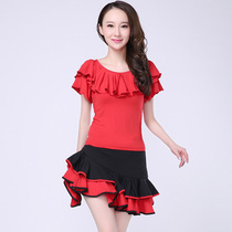 Square dance costume suit new black and red short skirt round neck top short sleeve female Latin dance Tanabata dance dance dress summer