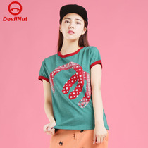 DEVIL NUT Tide Card Devil Post Digital Loose Round Collar Pure Cotton Female T-shirt MANDA SFV