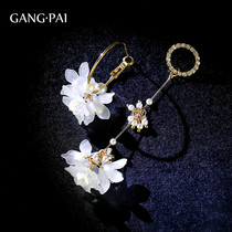Silver needle asymmetric regular earrings female Joker temperament long white flower earrings a long and short fresh earrings