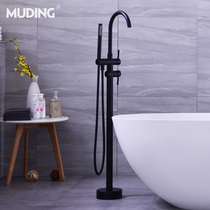Mu Ding black bathtub faucet Floor-standing all copper matte hot and cold water faucet Vertical faucet Floor-standing shower