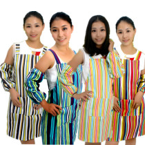 Korean version of cotton canvas adult striped apron set reverse strap hanging neck apron sleeve