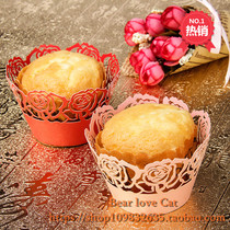 Creative pearlescent paper art cupcake around the edge hollow rose lace birthday wedding party decoration 12 pieces