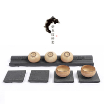 Genyun natural whole piece of black gold stone tea pad Stone tea table kung fu tea set Tea Sea Cup holder Kuilong pattern cup holder