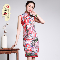 Xi Yueho 2022 Summer new fashion Body Improvement Short Qipao Real Silk Hemp Improved Retro Mother Dress dress