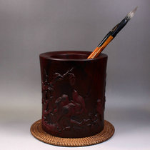 Five birds picture pen holder Rosewood carving mahogany solid wood painting tube Wenfang Sibao Office supplies Handicraft ornaments